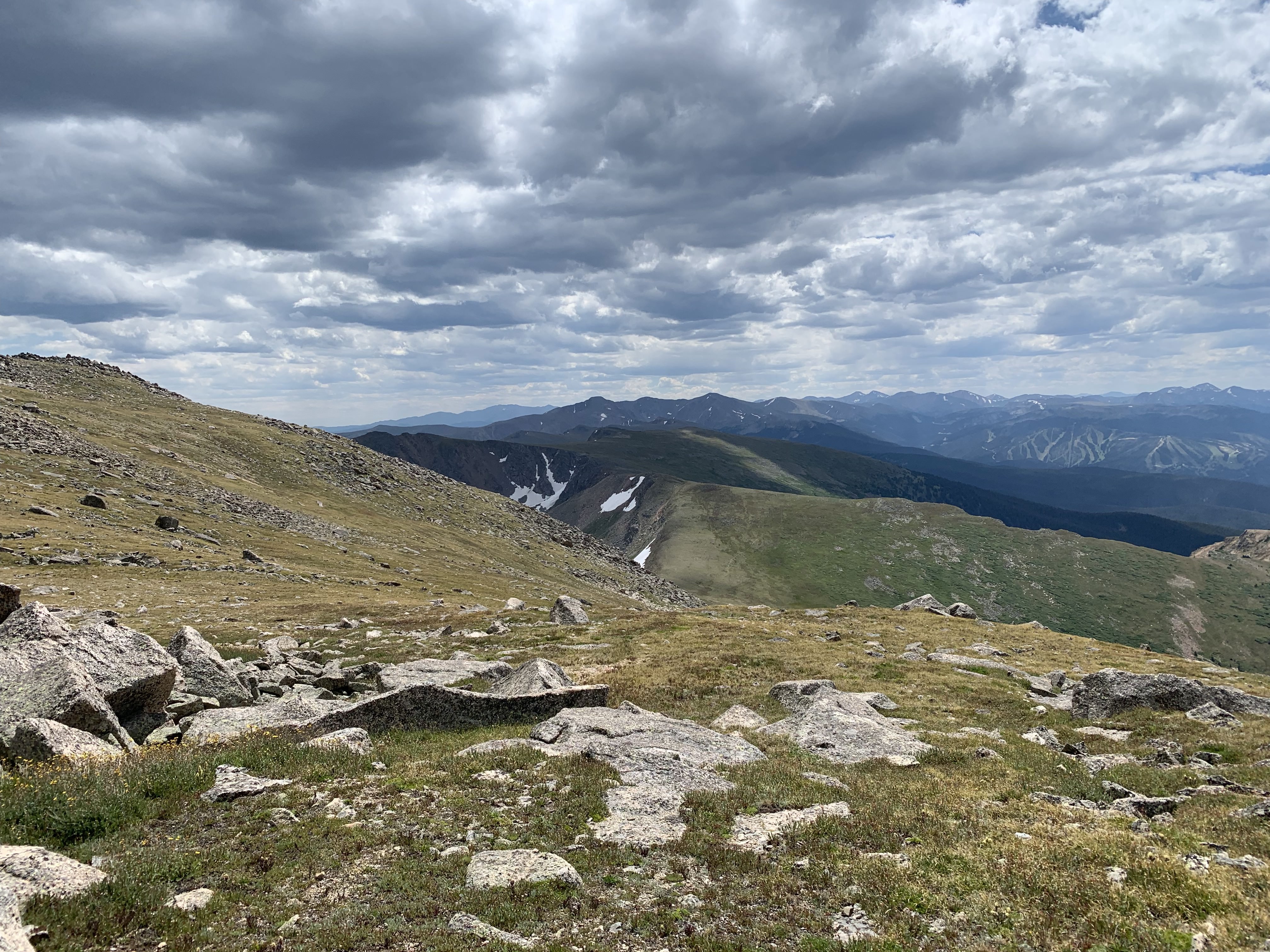 Traveling along the divide. James Peak can be seen on the left, the end is finally in sight.