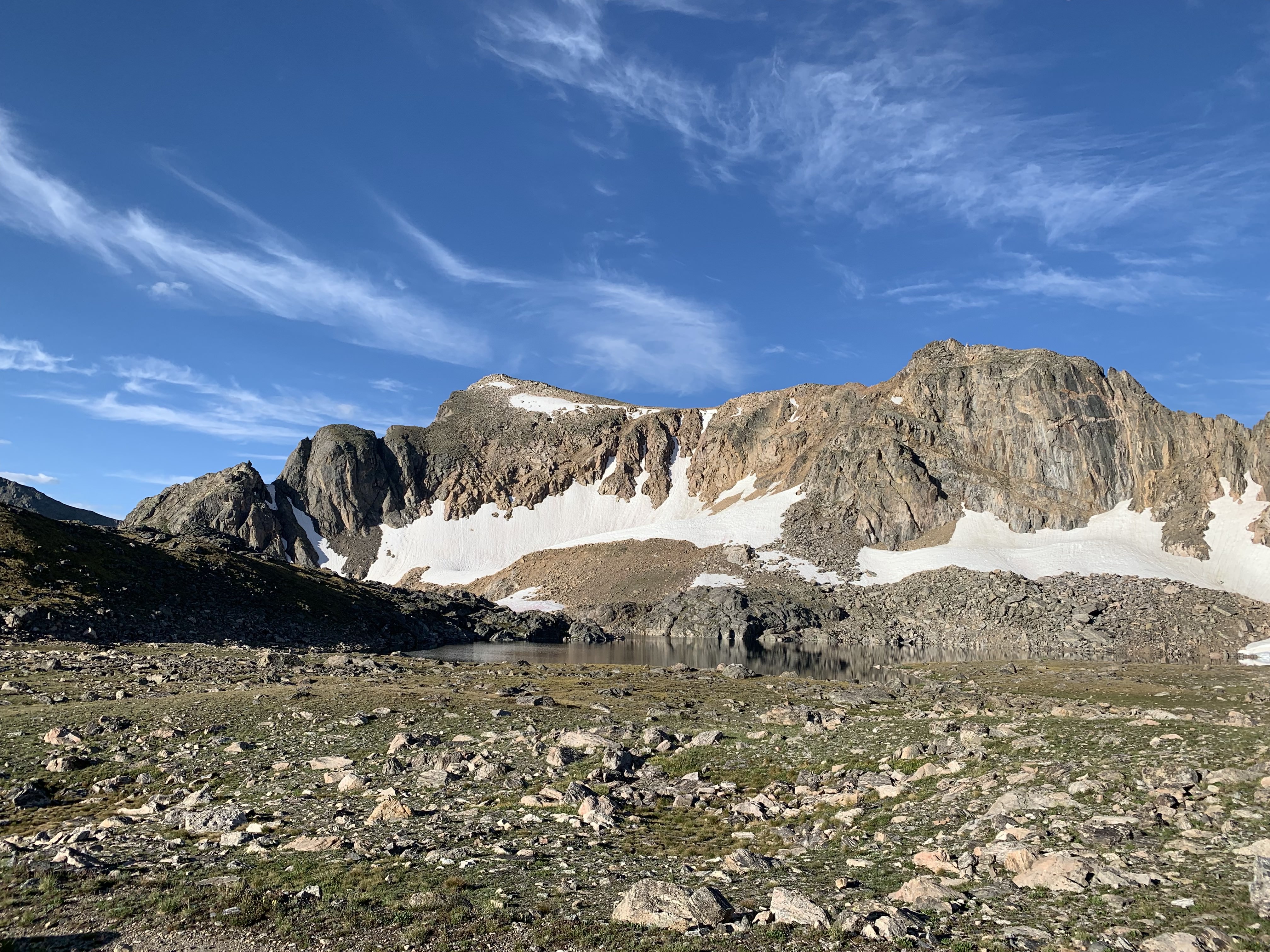 Just over Arapaho Pass, an epic high camp could be made at this lake given a calm evening.